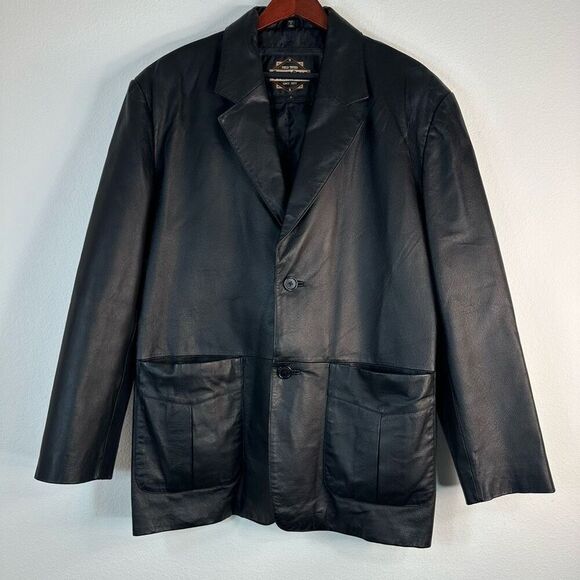 Vintage Guide Gear Black Leather Blazer Sport Coat Mens Medium Western Biker